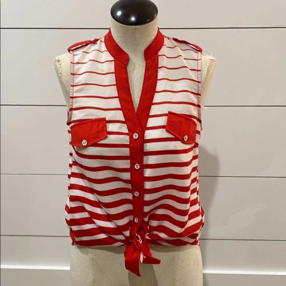 4th of July 🇺🇸 Button Down Red Striped Blouse